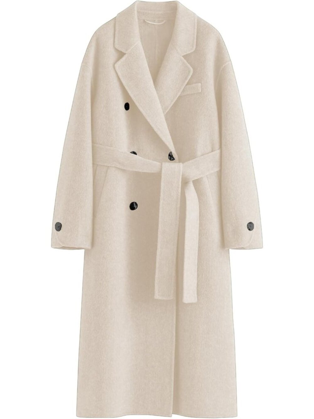 Women's Beige Notch Collar Long Sleeve Double Breasted Button Down Trench Coat
